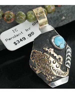 12kt Gold Filled and .925 Sterling Silver Handmade Lizard Certified Authentic Navajo Turquoise Native American Necklace 390671871410