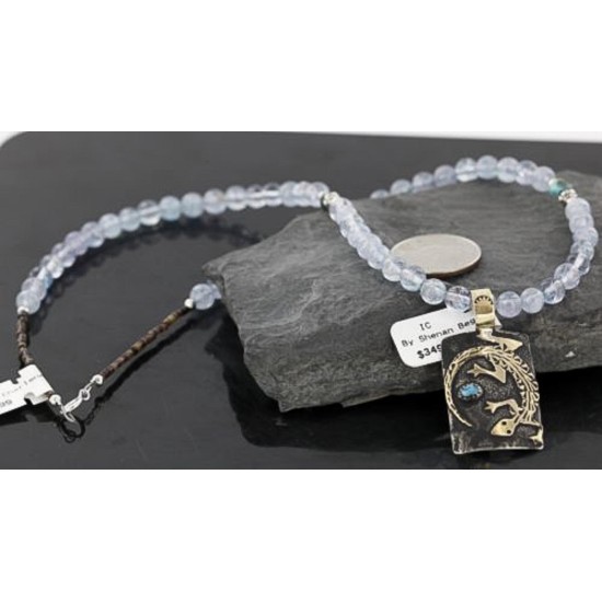 12kt Gold Filled and .925 Sterling Silver Handmade Lizard Certified Authentic Navajo Turquoise Native American Necklace 390738864747