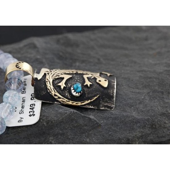 12kt Gold Filled and .925 Sterling Silver Handmade Lizard Certified Authentic Navajo Turquoise Native American Necklace 390738864747