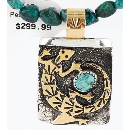 12kt Gold Filled and .925 Sterling Silver Handmade LIZARD Certified Authentic Navajo Turquoise Native American Necklace 390781458324