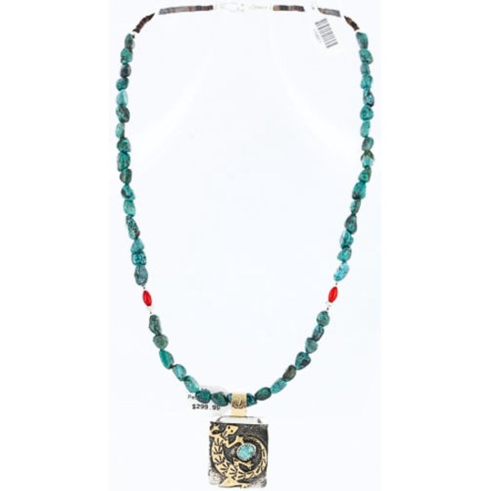 12kt Gold Filled and .925 Sterling Silver Handmade LIZARD Certified Authentic Navajo Turquoise Native American Necklace 390781458324