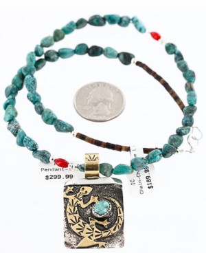 12kt Gold Filled and .925 Sterling Silver Handmade LIZARD Certified Authentic Navajo Turquoise Native American Necklace 390781458324