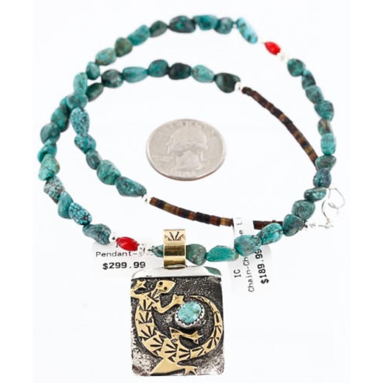 12kt Gold Filled and .925 Sterling Silver Handmade LIZARD Certified Authentic Navajo Turquoise Native American Necklace 390781458324