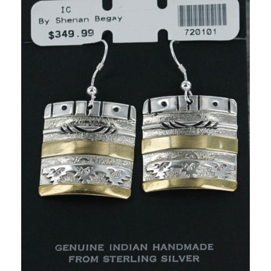 12kt Gold Filled and .925 Sterling Silver Handmade MOUNTAIN Certified Authentic Navajo Earring Native American Earrings 370923034848