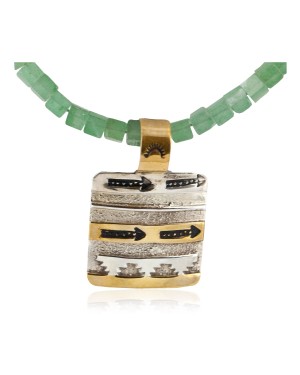 12kt Gold Filled and .925 Sterling Silver Handmade Mountain Certified Authentic Navajo Natural Turquoise and Jade Native American Necklace 740103-1-790101