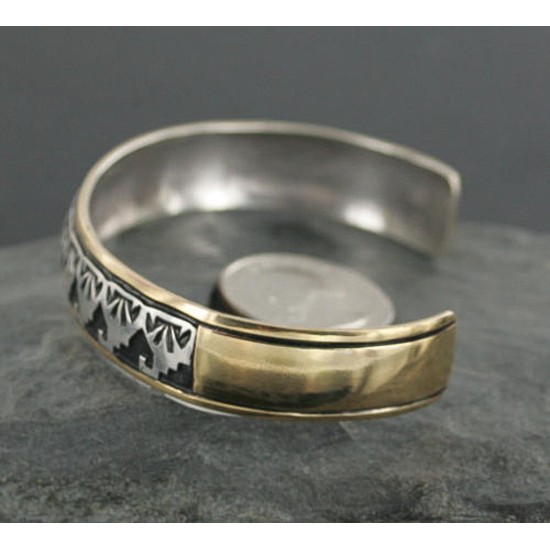 12kt Gold Filled and .925 Sterling Silver Handmade Mountains Certified Authentic Navajo Silver Native American Bracelet 370929234035