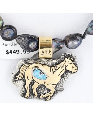12kt Gold Filled and .925 Sterling Silver Handmade Pendant and Handmade Clasp Horse Certified Authentic Native American Necklace 371038212855