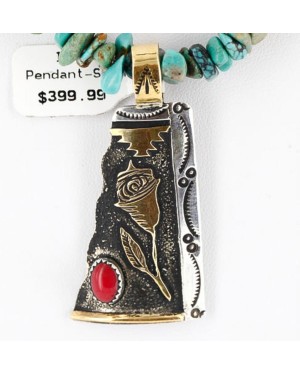 12kt Gold Filled and .925 Sterling Silver Handmade Rose Certified Authentic Navajo Natural CORAL Native American Necklace 371051509221