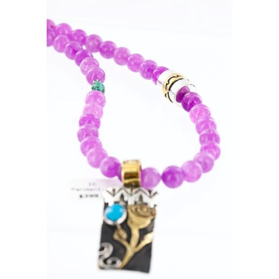 12kt Gold Filled and .925 Sterling Silver Handmade Rose Certified Authentic Navajo Purple Agate Native American Necklace 370964523508