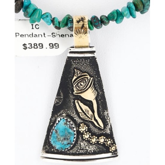 12kt Gold Filled and .925 Sterling Silver Handmade Rose Certified Authentic Navajo Turquoise Native American Necklace 371047910070
