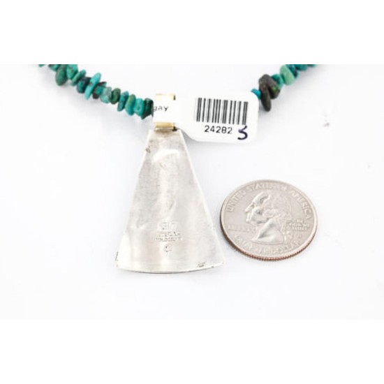 12kt Gold Filled and .925 Sterling Silver Handmade Rose Certified Authentic Navajo Turquoise Native American Necklace 371047910070