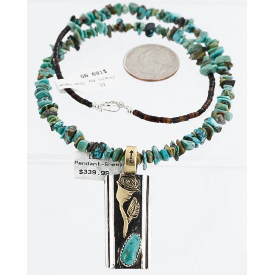 12kt Gold Filled and .925 Sterling Silver HANDMADE Rose Certified Authentic Navajo Turquoise Native American Necklace 371114645560