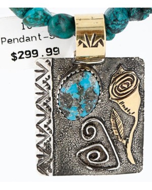 12kt Gold Filled and .925 Sterling Silver Handmade Rose Certified Authentic Navajo Turquoise Native American Necklace 390781591252