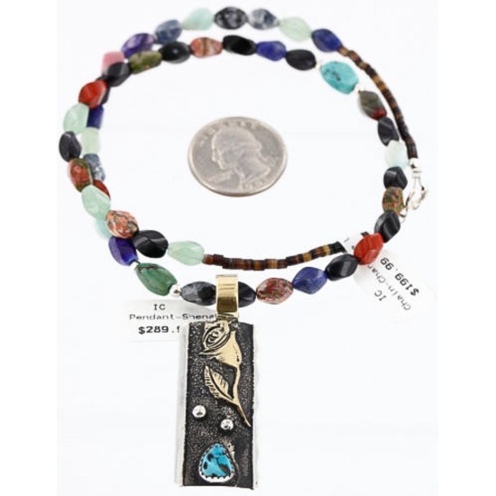 12kt Gold Filled and .925 Sterling Silver Handmade Rose Certified Authentic Navajo Turquoise Native American Necklace 390784295279