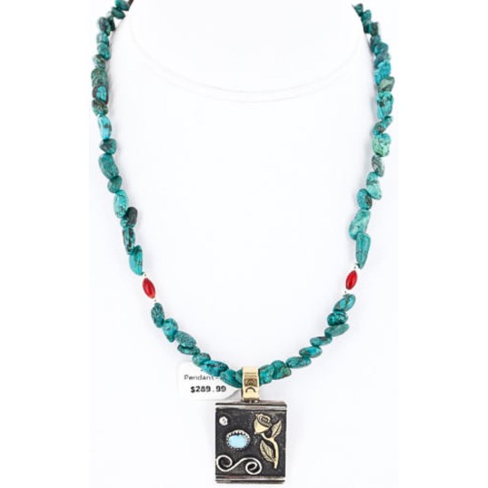 12kt Gold Filled and .925 Sterling Silver Handmade Rose Certified Authentic Navajo Turquoise Native American Necklace 390789490052