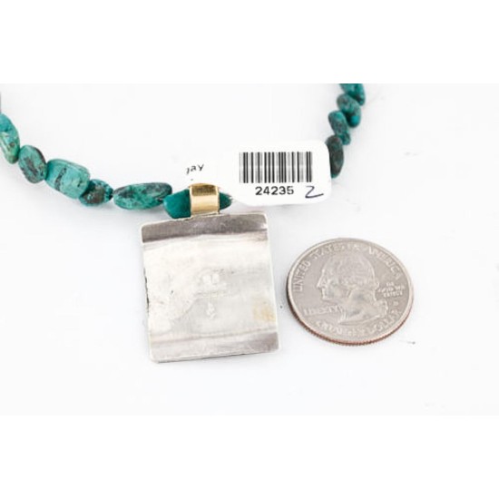 12kt Gold Filled and .925 Sterling Silver Handmade Rose Certified Authentic Navajo Turquoise Native American Necklace 390789490052