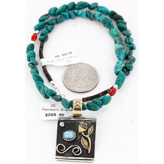 12kt Gold Filled and .925 Sterling Silver Handmade Rose Certified Authentic Navajo Turquoise Native American Necklace 390789490052