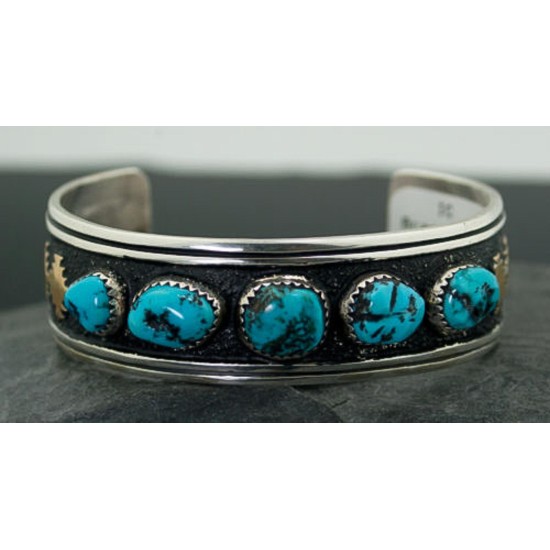12kt Gold Filled and .925 Sterling Silver Handmade Star Certified Authentic Navajo Turquoise Native American Bracelet 370915686318