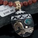 12kt Gold Filled and .925 Sterling Silver Handmade Story Teller Navajo Turquoise Native American Necklace 370885824013