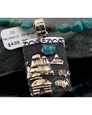 12kt Gold Filled and .925 Sterling Silver Handmade Story Teller Certified Authentic Navajo Turquoise Native American Necklace 390643192191