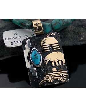 12kt Gold Filled and .925 Sterling Silver Handmade Storyteller Certified Authentic Navajo Turquoise Native American Necklace 370856173602