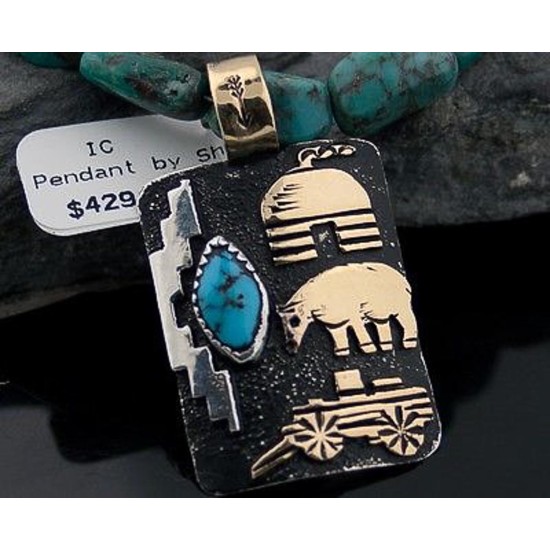 12kt Gold Filled and .925 Sterling Silver Handmade Storyteller Certified Authentic Navajo Turquoise Native American Necklace 370856173602