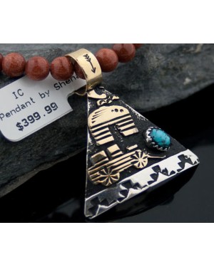 12kt Gold Filled and .925 Sterling Silver Handmade Storyteller Certified Authentic Navajo Turquoise Native American Necklace 370877295917