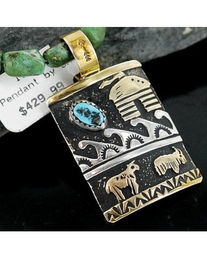 12kt Gold Filled and .925 Sterling Silver Handmade Storyteller Certified Authentic Navajo Turquoise Native American Necklace 370903533016