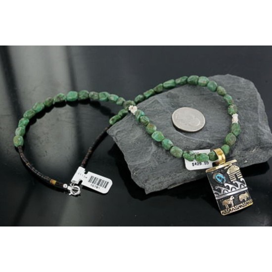 12kt Gold Filled and .925 Sterling Silver Handmade Storyteller Certified Authentic Navajo Turquoise Native American Necklace 370903533016