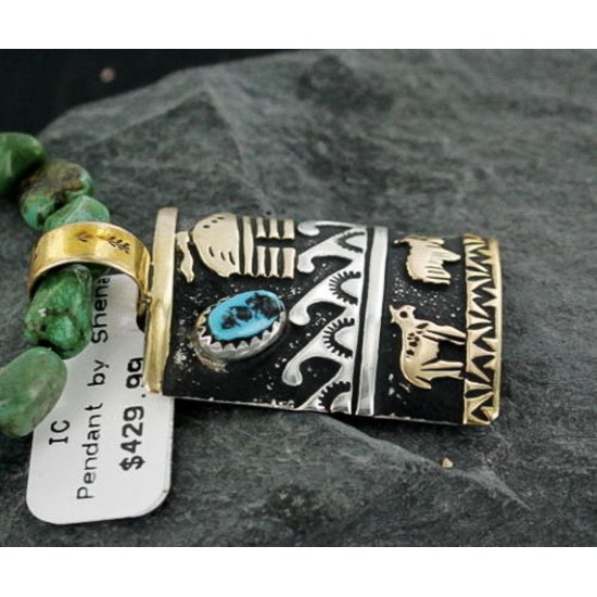 12kt Gold Filled and .925 Sterling Silver Handmade Storyteller Certified Authentic Navajo Turquoise Native American Necklace 370903533016
