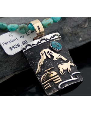 12kt Gold Filled and .925 Sterling Silver Handmade Storyteller Certified Authentic Navajo Turquoise Native American Necklace 390645852716