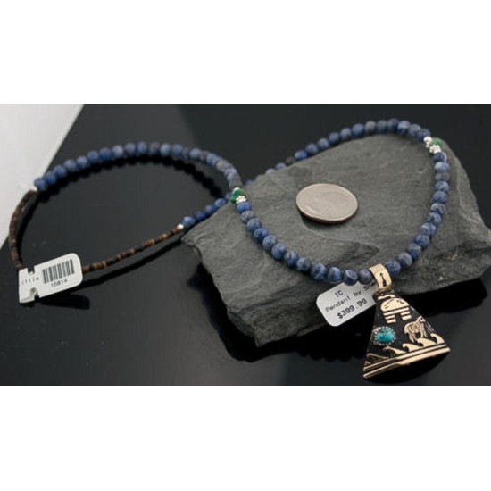 12kt Gold Filled and .925 Sterling Silver Handmade Storyteller Certified Authentic Navajo Turquoise Native American Necklace 390647486961