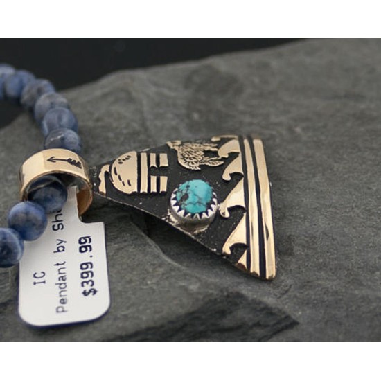 12kt Gold Filled and .925 Sterling Silver Handmade Storyteller Certified Authentic Navajo Turquoise Native American Necklace 390647486961