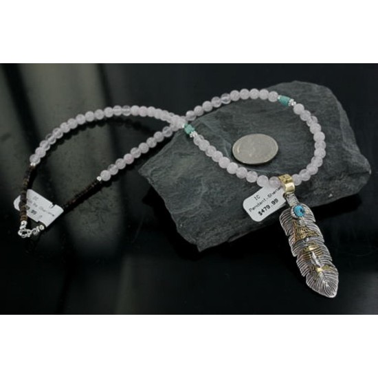 12kt Gold Filled and .925 Sterling Silver Handmade Storyteller Certified Authentic Navajo Turquoise Native American Necklace 390678616125
