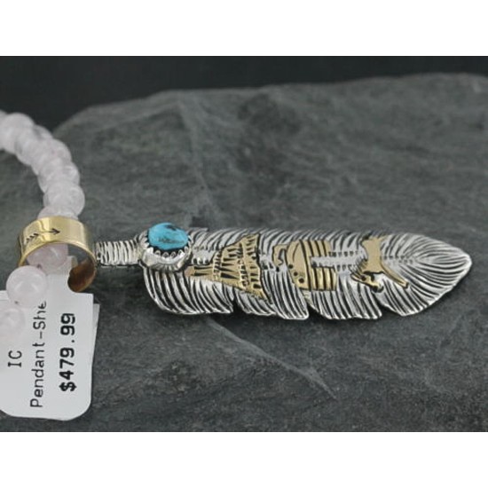 12kt Gold Filled and .925 Sterling Silver Handmade Storyteller Certified Authentic Navajo Turquoise Native American Necklace 390678616125