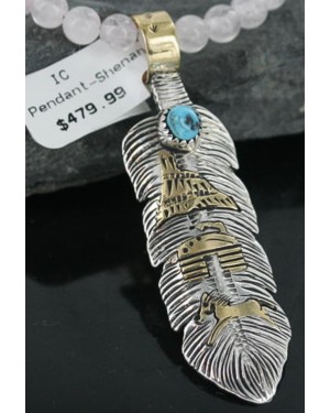 12kt Gold Filled and .925 Sterling Silver Handmade Storyteller Certified Authentic Navajo Turquoise Native American Necklace 390678616125