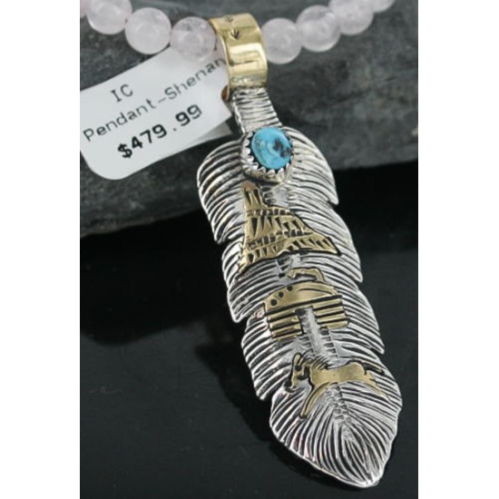 12kt Gold Filled and .925 Sterling Silver Handmade Storyteller Certified Authentic Navajo Turquoise Native American Necklace 390678616125