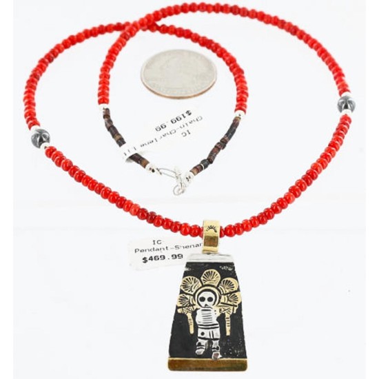 12kt Gold Filled and .925 Sterling Silver HANDMADE SUN KACHINA Certified Authentic Navajo CORAL Native American Necklace 371104879629