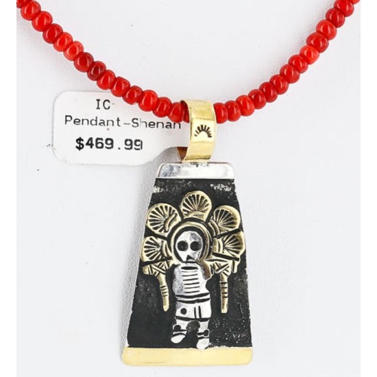 12kt Gold Filled and .925 Sterling Silver HANDMADE SUN KACHINA Certified Authentic Navajo CORAL Native American Necklace 371104879629