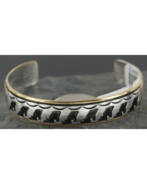 12kt Gold Filled and .925 Sterling Silver Handmade Wave Certified Authentic Navajo Native American Bracelet 390690377596