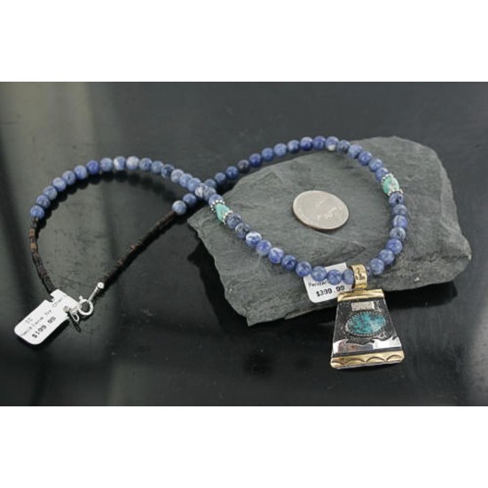 12kt Gold Filled and .925 Sterling Silver Handmade Wave Certified Authentic Navajo Turquoise Native American Necklace 370924708167