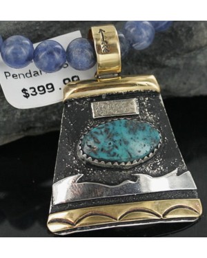 12kt Gold Filled and .925 Sterling Silver Handmade Wave Certified Authentic Navajo Turquoise Native American Necklace 370924708167