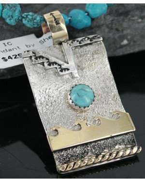 12kt Gold Filled and .925 Sterling Silver Handmade Wave Certified Authentic Navajo Turquoise Native American Necklace 370962412551