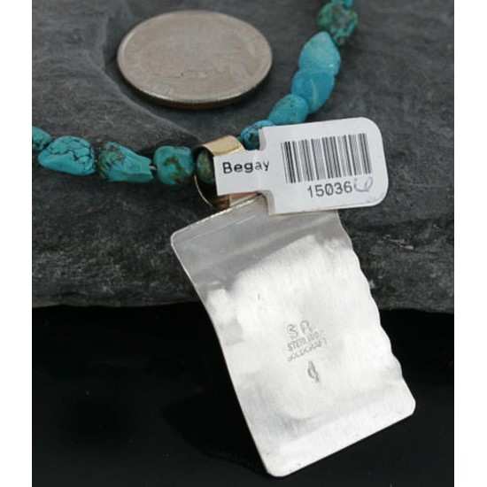 12kt Gold Filled and .925 Sterling Silver Handmade Wave Certified Authentic Navajo Turquoise Native American Necklace 370962526754