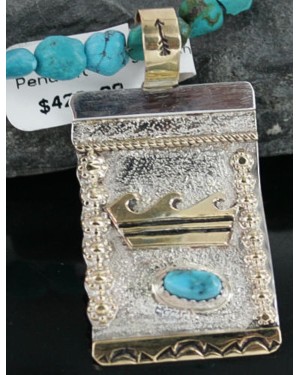 12kt Gold Filled and .925 Sterling Silver Handmade Wave Certified Authentic Navajo Turquoise Native American Necklace 370962526754
