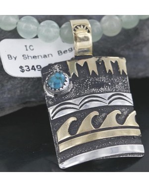 12kt Gold Filled and .925 Sterling Silver Handmade Wave Certified Authentic Navajo Turquoise Native American Necklace 370980062088