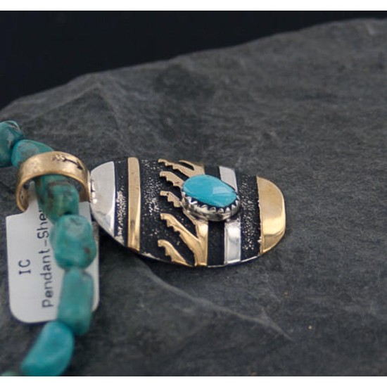 12kt Gold Filled and .925 Sterling Silver Handmade Wave Certified Authentic Navajo Turquoise Native American Necklace 390654545702