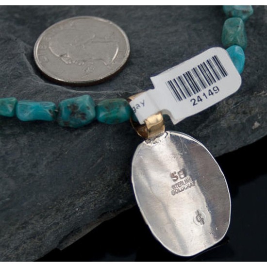 12kt Gold Filled and .925 Sterling Silver Handmade Wave Certified Authentic Navajo Turquoise Native American Necklace 390654545702