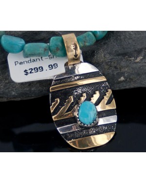 12kt Gold Filled and .925 Sterling Silver Handmade Wave Certified Authentic Navajo Turquoise Native American Necklace 390654545702