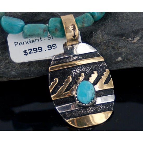 12kt Gold Filled and .925 Sterling Silver Handmade Wave Certified Authentic Navajo Turquoise Native American Necklace 390654545702